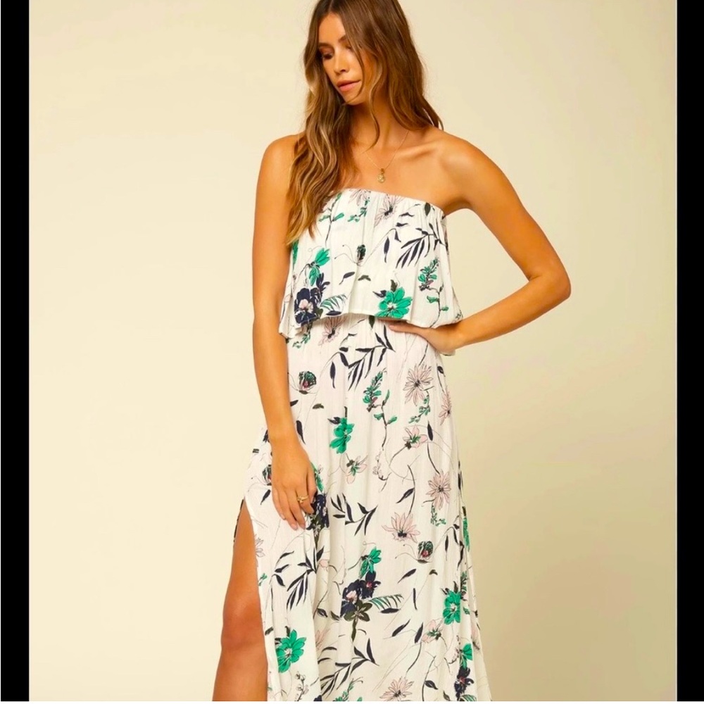 White floral strapless dress. Worn once